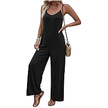 Women Jumpsuits Casual Boho Overalls Sleeveless Spaghetti Strap Long Pants Romper with Pockets