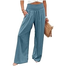 Women Linen Palazzo Pants Summer Boho Wide Leg High Waist Casual Lounge Pant 2026 Beach Travel Vacation Outfits