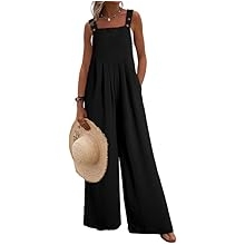 Women's Casual Loose Overalls Jumpsuits One Piece Sleeveless Wide Leg Long Pant Rompers With Pockets