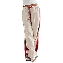 Women's Colorblock Straight Casual Pants Drawstring Slouchy Palazzo Pant Side Striped Lounge Trouser with Pockets