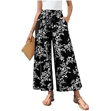 Women's Wide Leg Palazzo Pants Dressy Casual Gaucho Pants Elastic Waist with Pockets