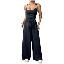 Women's Summer Jumpsuit Spaghetti Strap One Piece Outfit Wide Leg Baggy Pants Romper