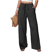 Women's Wide Leg Beach Pants Elastic Waist Lightweight Casual Flowy Palazzo Lounge Trousers with Pockets