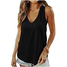Women Summer Deep V Neck Tank Top Loose Fit Flowy Sleeveless Shirt