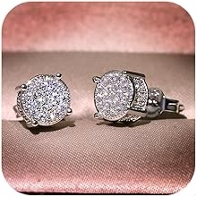 Women Synthetic Diamond Earrings, 18K White Gold Plated Round Square Cubic Zirconia Hypoallergenic Studs Earrings