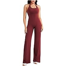 Women Workout Jumpsuit Halter Straight Leggings Jumpsuits Hidden Scrunch One Piece Yoga Gym Adjustable Strap Rompers