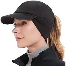 Women's Winter Reflective Fleece Ponytail Hat with Drop Down Ear Warmer