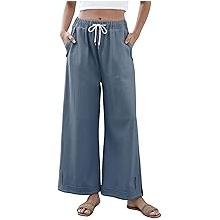 Womens Baggy Wide Leg Palazzo Pants Casual Loose Drawstring Elastic Waisted Lounge Trousers with Pockets