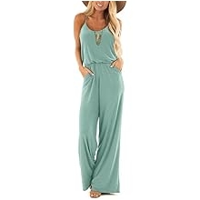 Womens Casual Loose Sleeveless Spaghetti Strap Wide Leg Pants Jumpsuit Rompers