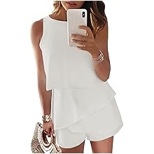 Womens Summer Jumpsuits 2026 Casual Ruffle Chiffon Sleeveless Rompers
