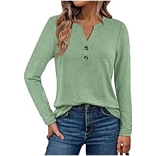 Womens Long Sleeve Shirts Business Casual Outfits Dressy Tops Blouses Henley V Neck Fall Clothes