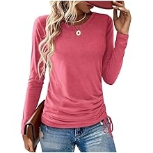 Womens Long Sleeve Shirts Crewneck Tops Loose Fit Stretch Casual Workout Basic Fall T-Shirts 2025
