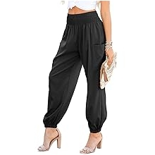 Womens Summer Boho Business Casual Smocked 2026 High Waisted Cargo Summer Long Elephant Pants with Pockets