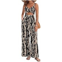 Womens Summer Jumpsuits Dressy Sexy V Neck Twist One Piece Outfits Sleeveless Casual Wide Leg Long Pant Rompers
