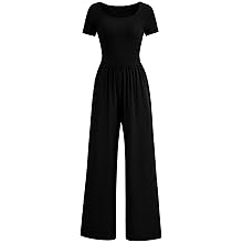 Women's Summer One Piece Jumpsuits Dressy Casual Short Sleeve Square Neck Wide Leg Rompers Travel Outfit Clothes