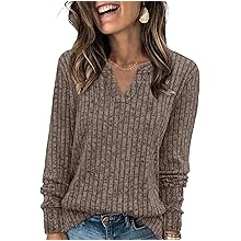 Womens Tops Long Sleeve V Neck Pullover Fall Sweater Loose Fit Tunic Shirts Fashion Outfits 2025