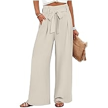 Womens Wide Leg Palazzo Pants Belted High Waisted Business Casual Flowy Long Trousers with Pockets
