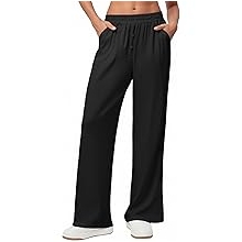 Womens Wide Leg Pants for Women Elastic Waist Womens Casual Palazzo Pants Soft Comfy Pajama Pants with Pockets
