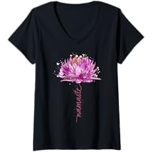 Womens Yoga Namaste Lotus Flower Yoga Water-Lily Yoga V-Neck T-Shirt