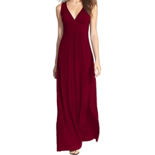 WOOSEA Women Sleeveless Deep V Neck Loose Plain Long Maxi Casual Dress