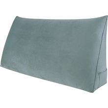 WOWMAX Large Bolster Triangular Positioning Support Reading Backrest Wedge Pillow for Headboard for Day Bed Bunk Bed with Removable Cover Velvet No Button Grey Full