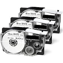 XR-18WE Replace for Casio Label Maker Tape 18mm 3/4 XR18WE XR-18WE2S Tape Cassette Comaptible Casio EZ Label Printer KL-750 KL-780 KL-7000 KL-7200 KL-120 KL-820, 3-Pack Black on White