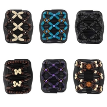 Yeshan Magic Hair Side Combs for Women Wood Beaded Stretch Double Clips Bun Maker Hair Accessories,Pack of 6