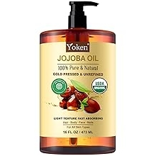 Pure Jojoba Oil Organic USDA Certified 16 fl oz, 100% Natural Jojoba Oil for Hair, Skin &amp; Face, Cold Pressed Unrefined, Deeply Body Moisturizer Jojoba Carrier Oils for Essential oil Mixing