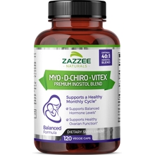 Zazzee Myo-Inositol D-Chiro Vitex، 120 كبسولة نباتية، نسبة إينوزيتول مثالية 40:1، مع 500 ملغ من Vitex، نباتي 100%، طبيعي بالكامل وغير معدل وراثيًا، يدعم الإباضة الصحية والدورة المنتظمة